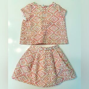 Bonpoint Girls Neon Woven Patterned Top and Skirt Set Sz 3